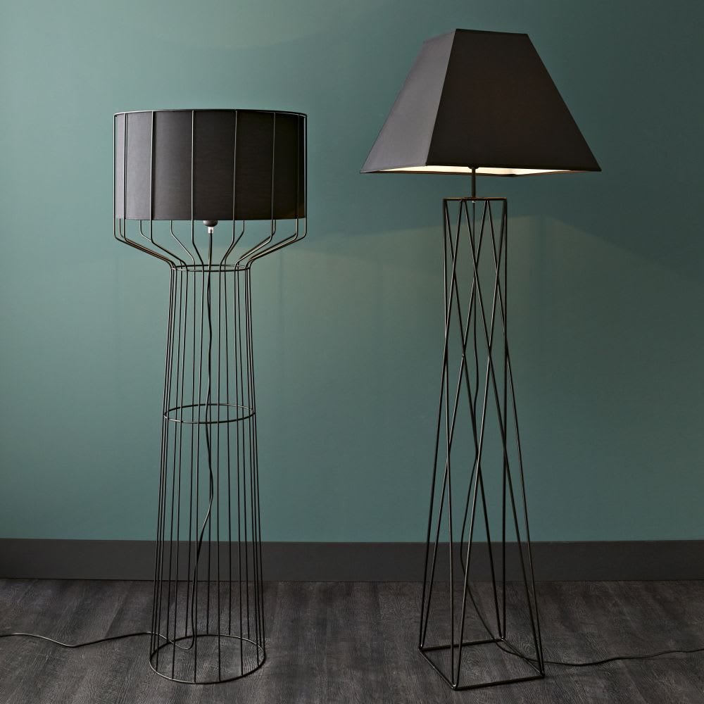 Black cotton and metal cage floor lamp Pulse Maisons du Monde