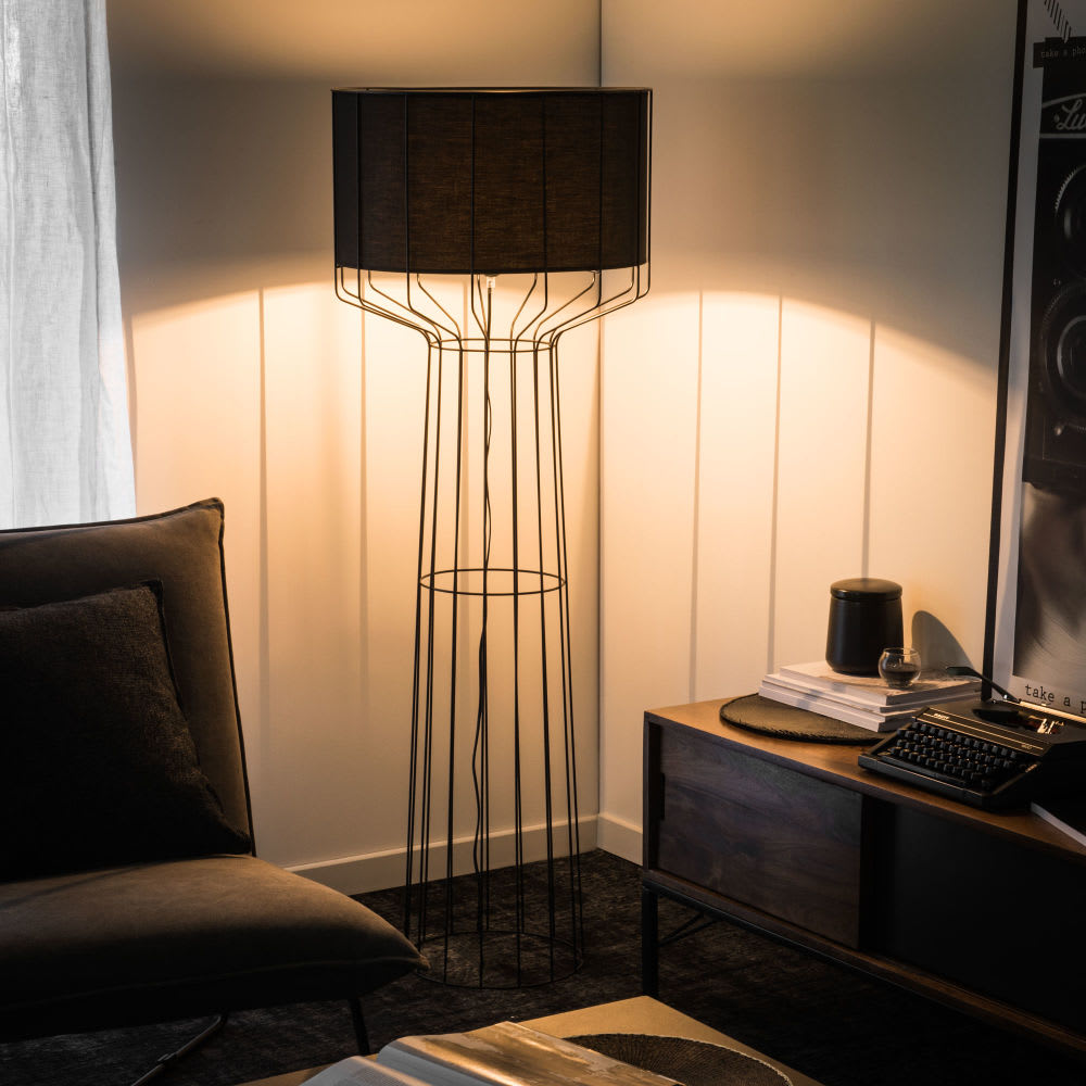 Black cotton and metal cage floor lamp Pulse Maisons du Monde