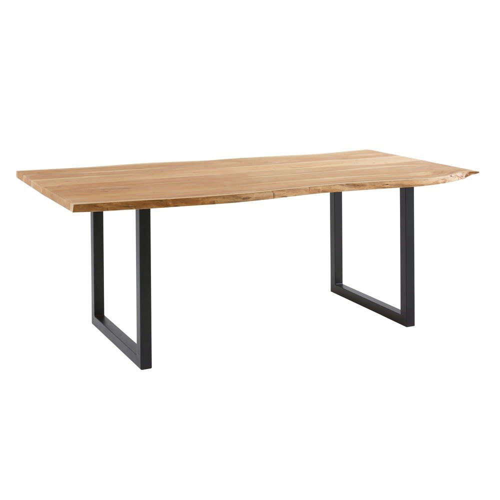 Black Metal and Acacia Industrial Dining Table W 200 cm ...