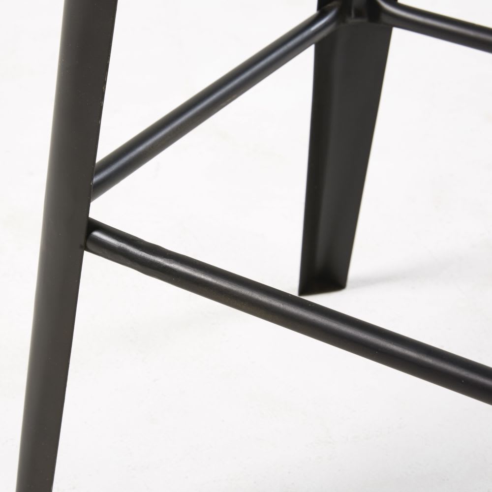 Black Metal and Brown Leather Bar Stool Manufacture Maisons du Monde