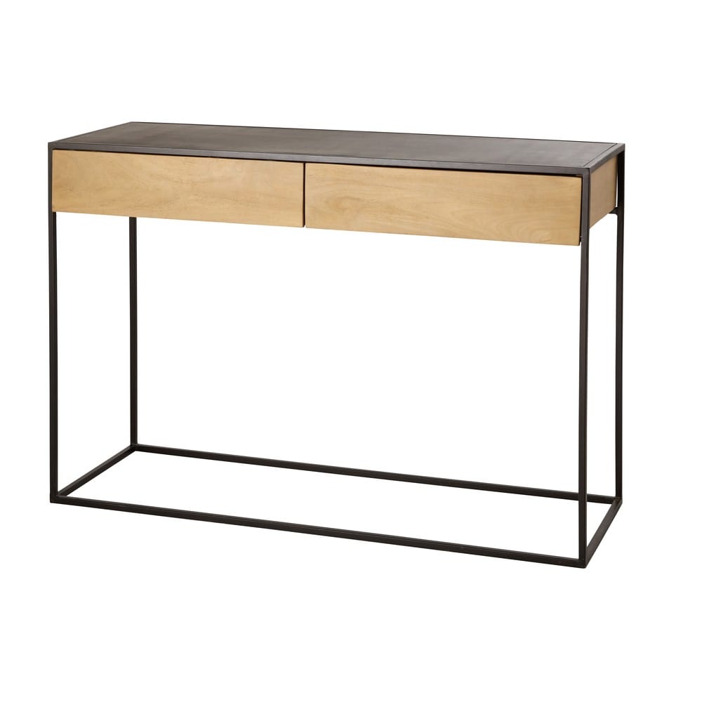 Black Metal and Solid Mango Wood 2Drawer Console Table Wayampi