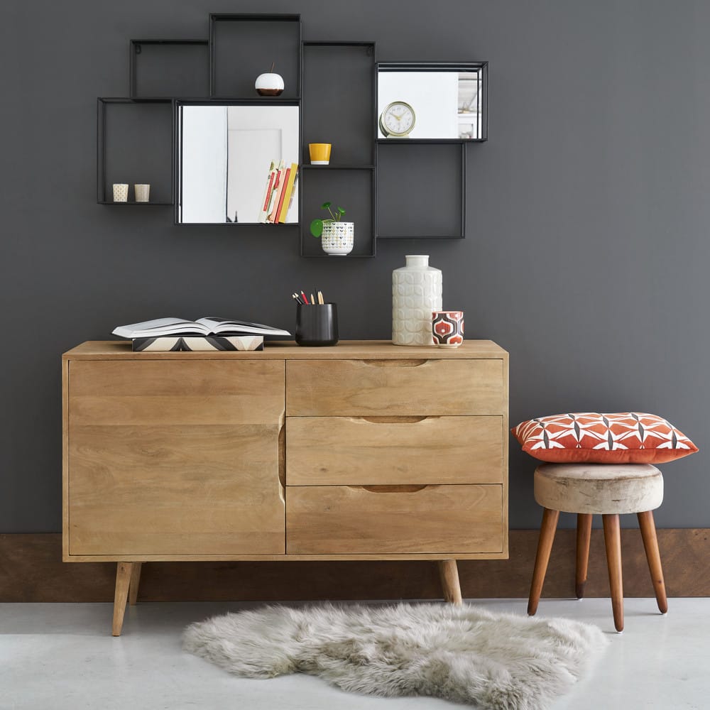 Black Metal WallMount Shelf with Mirror Elton Maisons du Monde