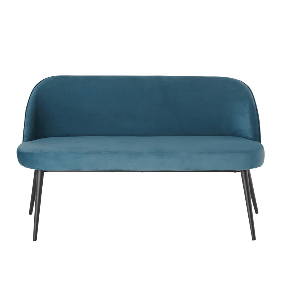 Blue Vintage 3 Seater Velvet Sofa Bench Maurice