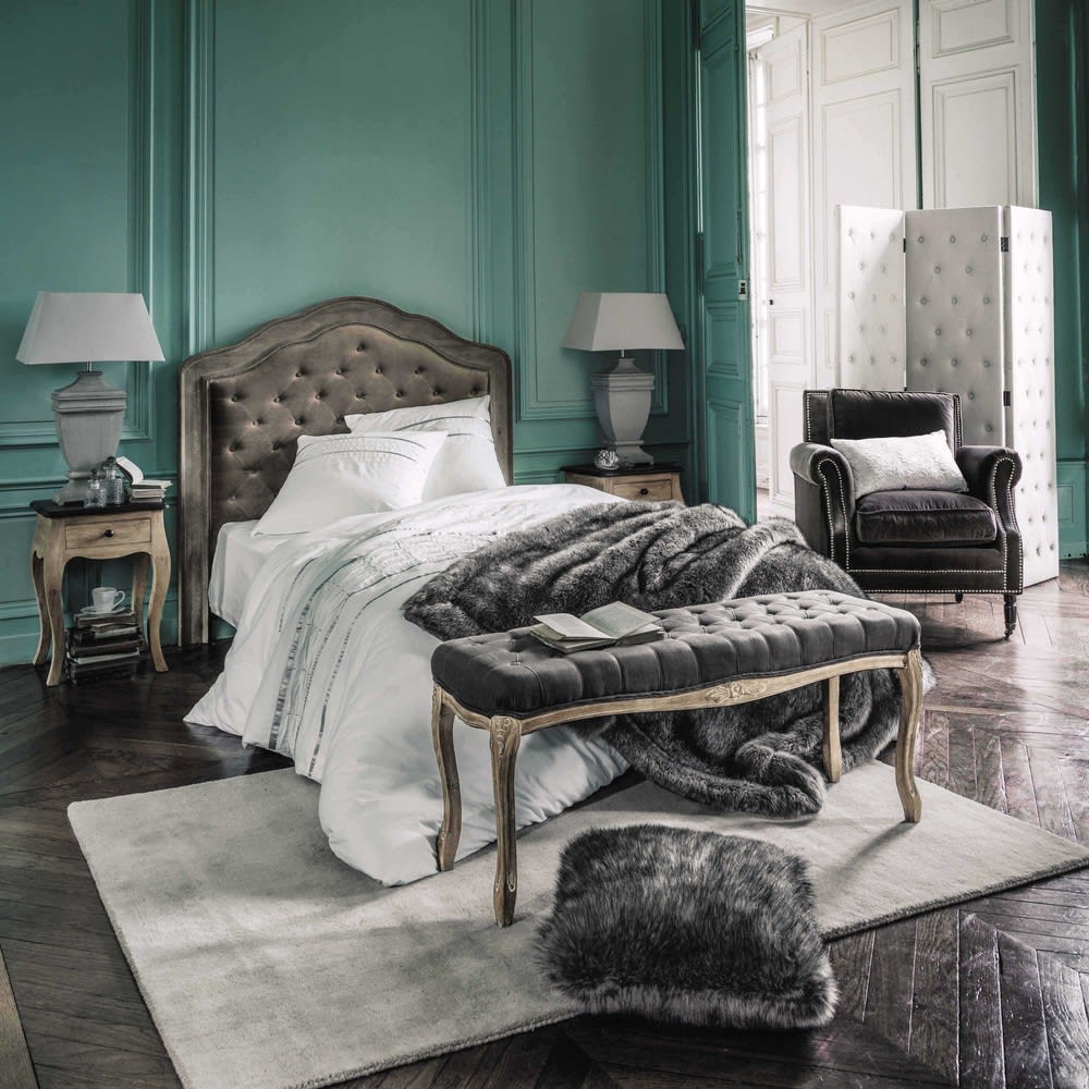 Bout de lit capitonné en chêne L 114 cm Barocco | Maisons du Monde