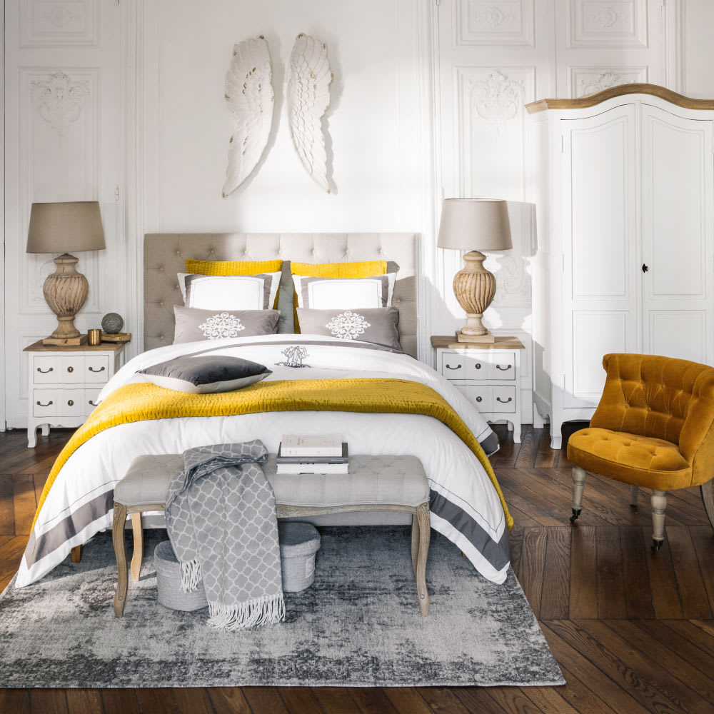 Bout de lit capitonné en chêne L 114 cm Barocco | Maisons du Monde