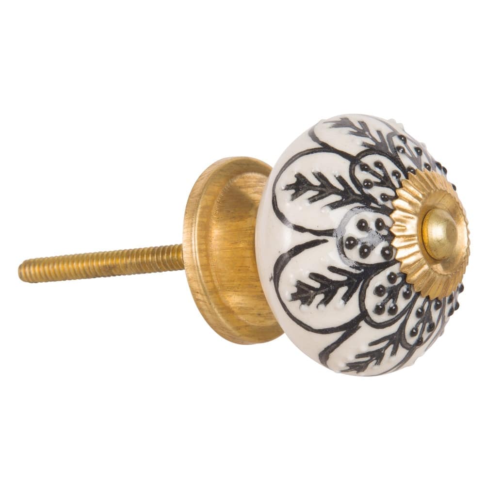Bouton De Porte Porcelaine Maison Du Monde Bouton de porte en faïence ivoire motifs noirs Henne | Maisons du Monde