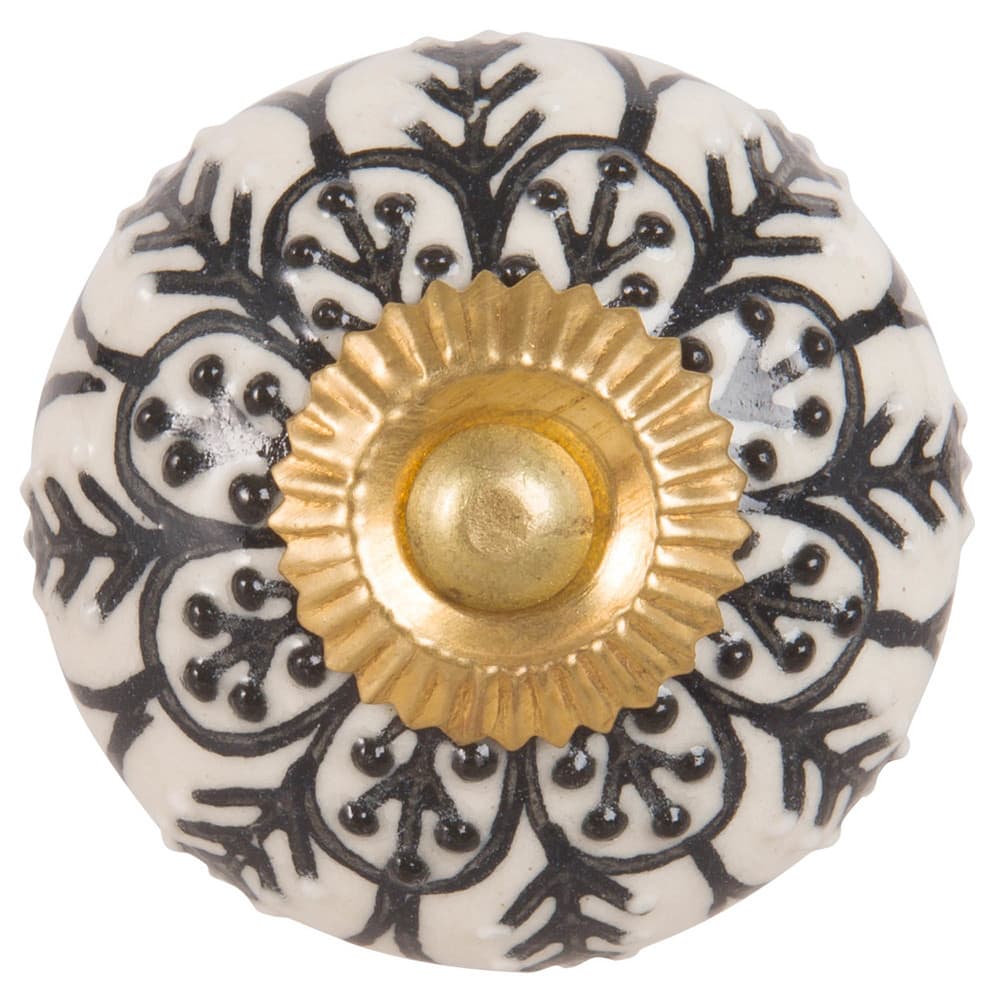 Bouton De Porte Porcelaine Maison Du Monde Bouton de porte en faïence ivoire motifs noirs Henne | Maisons du Monde
