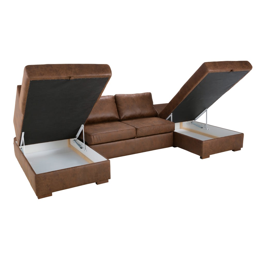 Brown 7Seater Microsuede UShaped Sofa Bed Maisons du Monde