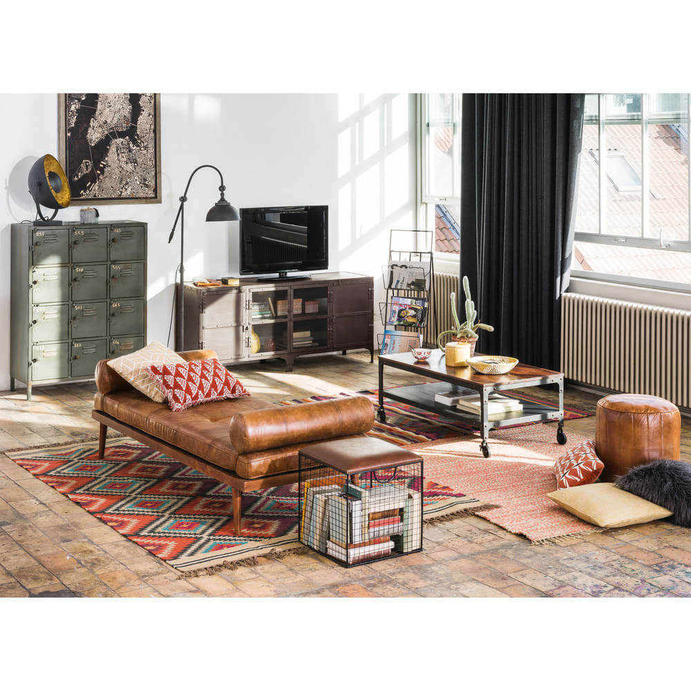 Brown Leather Vintage Day Bed Felix Maisons du Monde