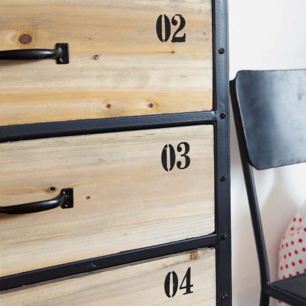 Cajonera industrial con 6 cajones de metal negra y abeto Docks