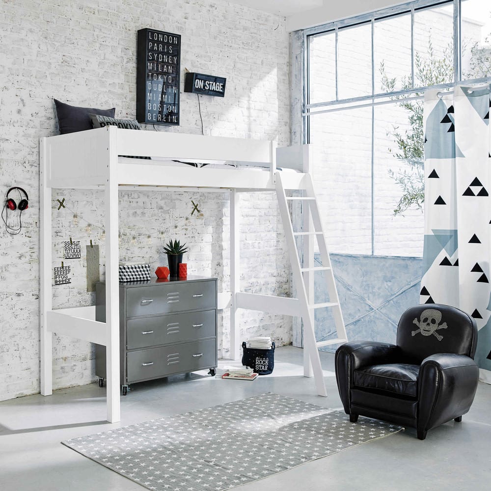 Cama alta 90 x 190 cm blanca Newport | Maisons du Monde