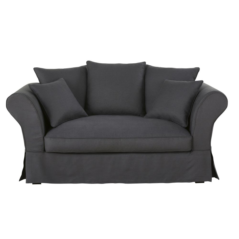 Canapé 2 places en lin gris anthracite Roma | Maisons du Monde