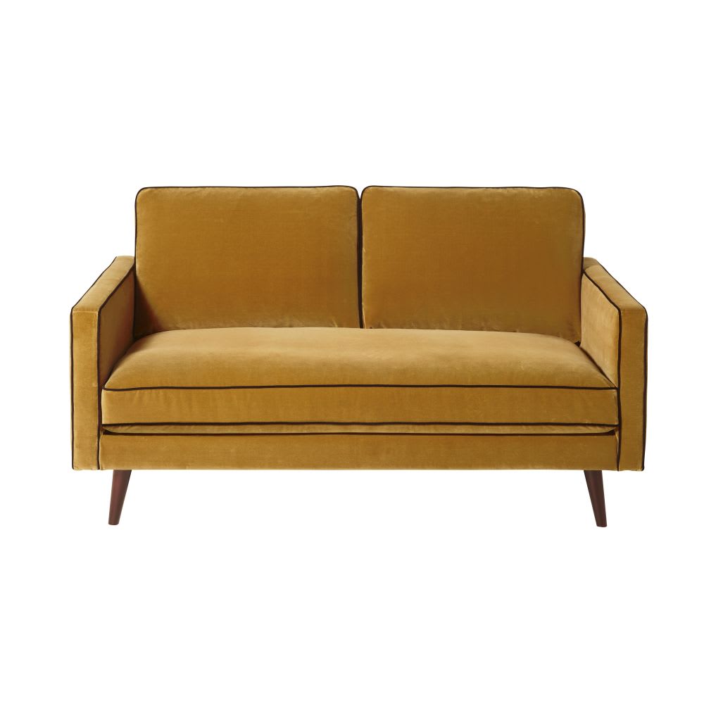 Canapé 2 places en velours jaune moutarde Kant Maisons du Monde