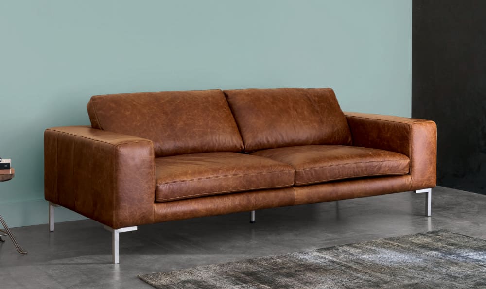 Canapé 4 places en cuir marron Gunther | Maisons du Monde