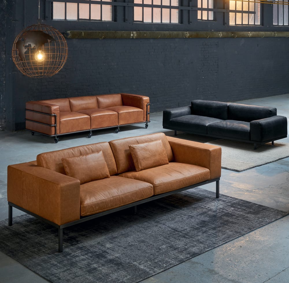 Canapé vintage 3 places en cuir noir Otello | Maisons du Monde