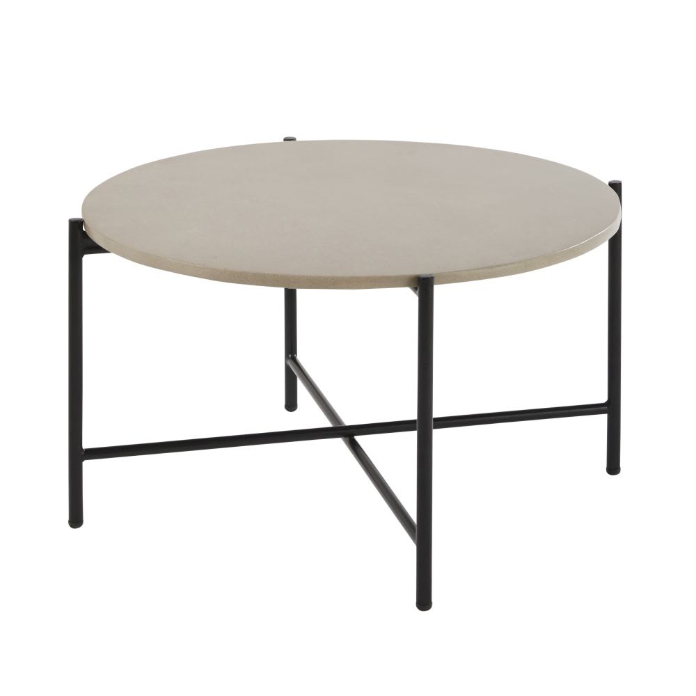 Cement and Black Metal Garden Coffee Table Simenti Maisons du Monde