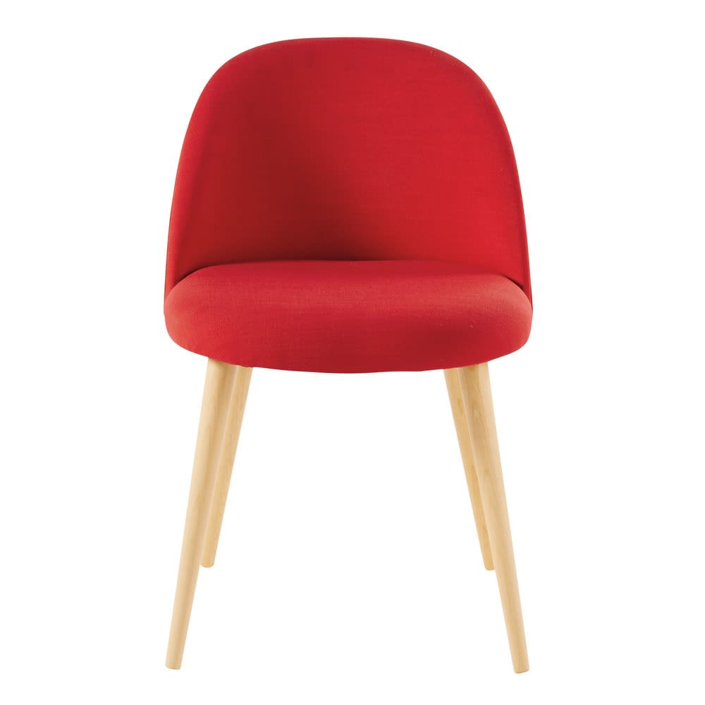 Chaise vintage rouge et bouleau massif Mauricette ...