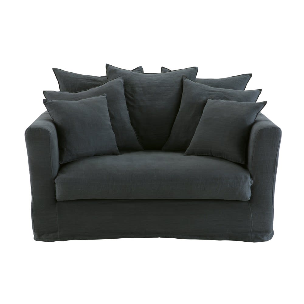 Charcoal Grey 1 2 Seater Linen Sofa Bed Bartholomé Maisons Du Monde