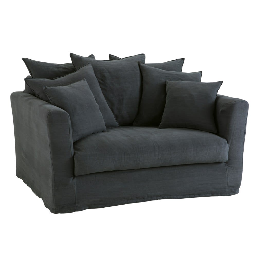 Charcoal Grey 1/2Seater Linen Sofa Bed Bartholomé Maisons du Monde
