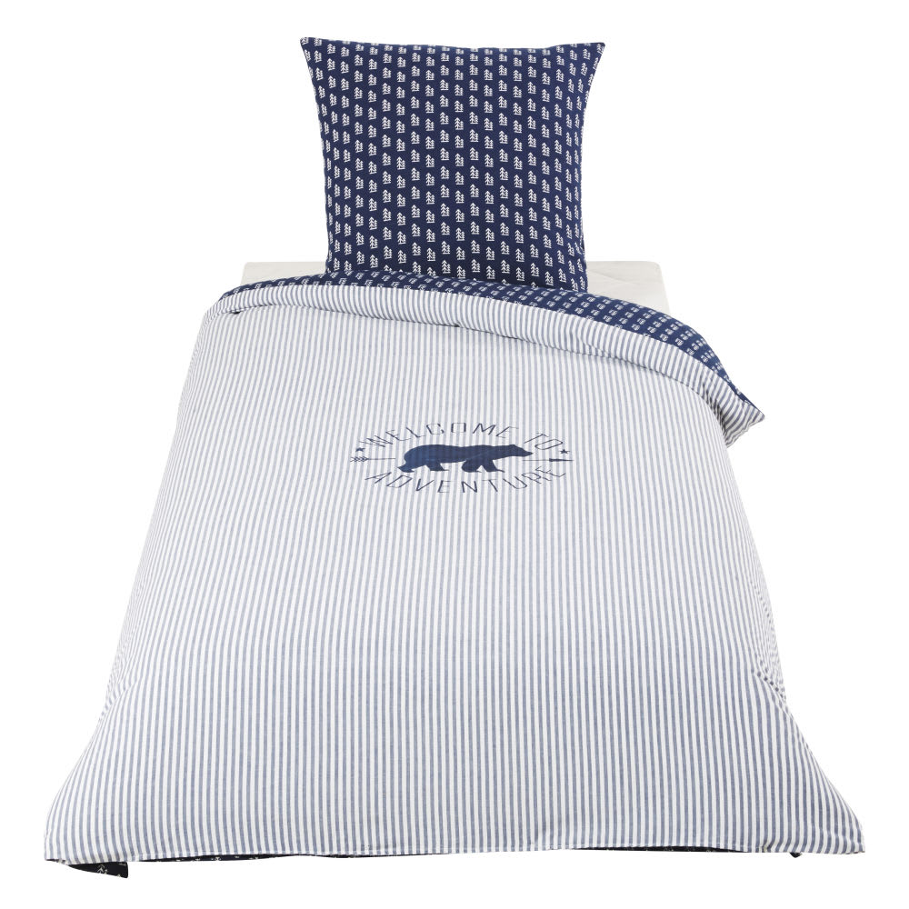 Children S Blue Cotton Quilt Cover 140 X 200 Happy Camper Maisons Children S Blue Cotton Quilt Cover 140 X 200 Happy Camper