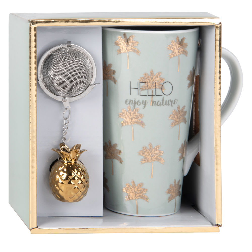 Coffret Tasse Avec Infuseur à Thé En Porcelaine Motifs Dorés Palm Tree Maisons Du Monde 