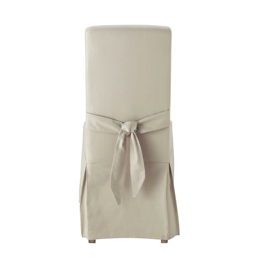 Cotton chair cover with bow in putty Margaux Maisons du Monde