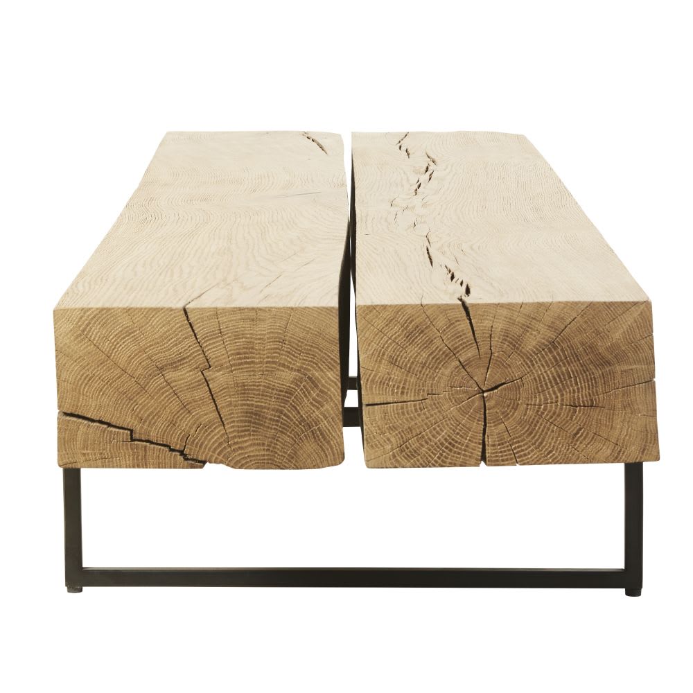 Couchtisch aus Massiveiche und schwarzem Metall Magnus