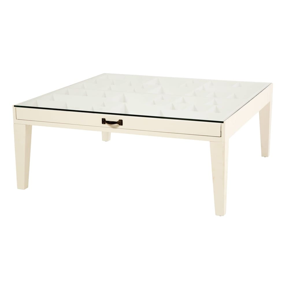 Couchtisch mit Fächern und 1 Schublade, massives Tannenholz und