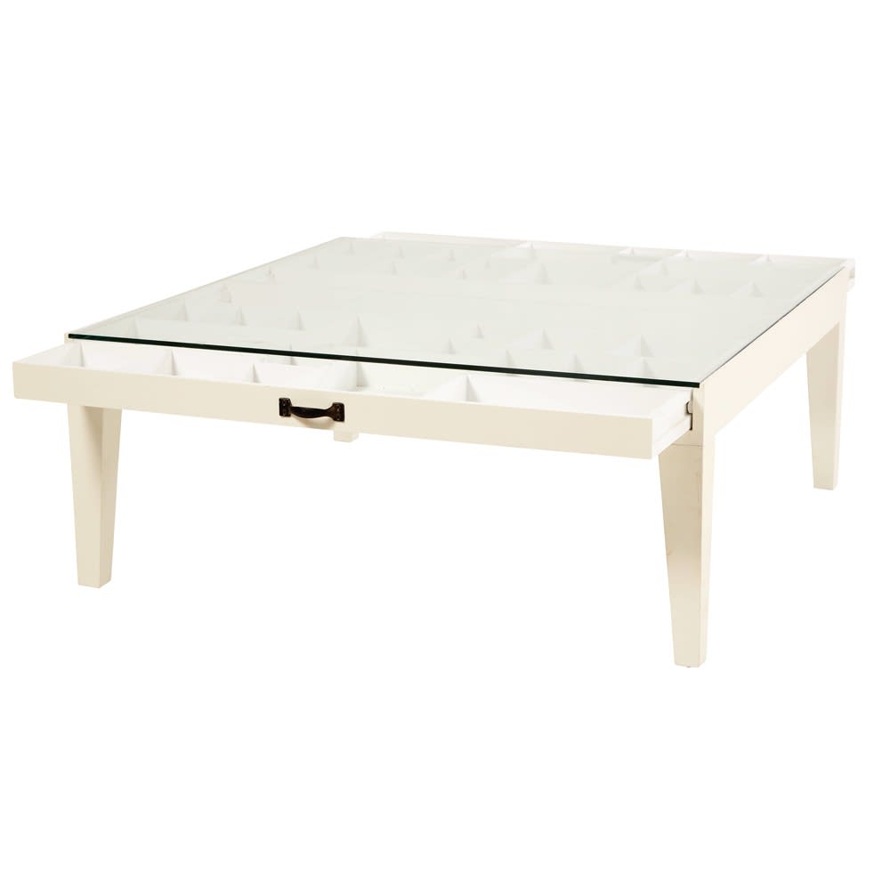 Couchtisch mit Fächern und 1 Schublade, massives Tannenholz und