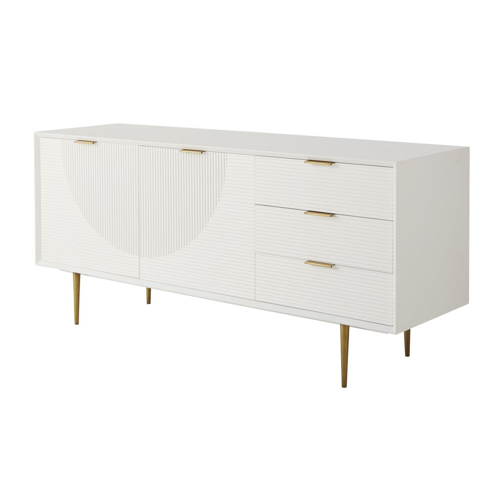 Credenza bassa lunga vintage a 2 ante e 3 cassetti bianca Riverside