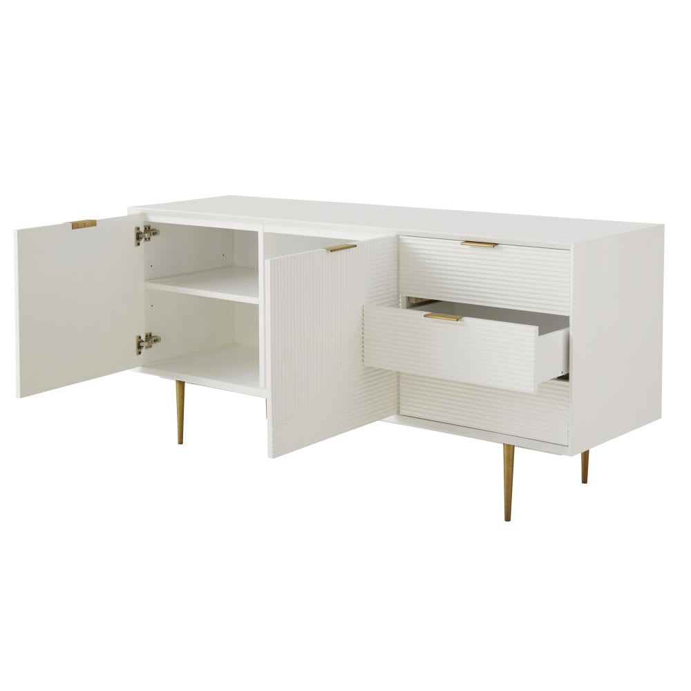 Credenza bassa lunga vintage a 2 ante e 3 cassetti bianca Riverside