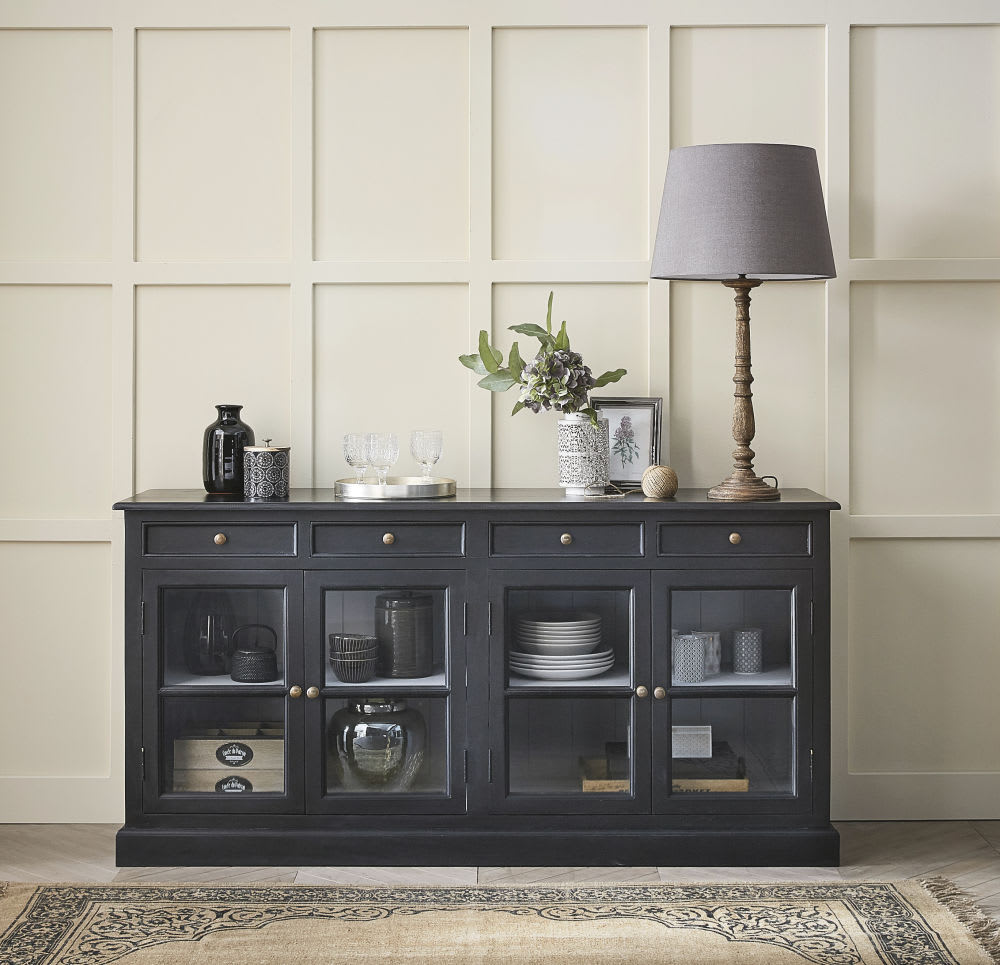 Credenza nera con vetrine in mango Clarence Maisons du Monde