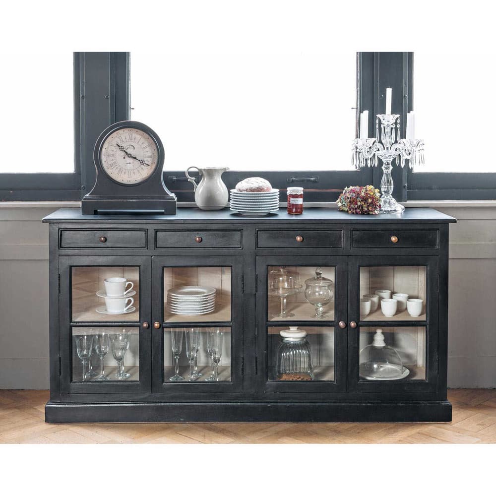 Credenza nera con vetrine in mango Clarence Maisons du Monde