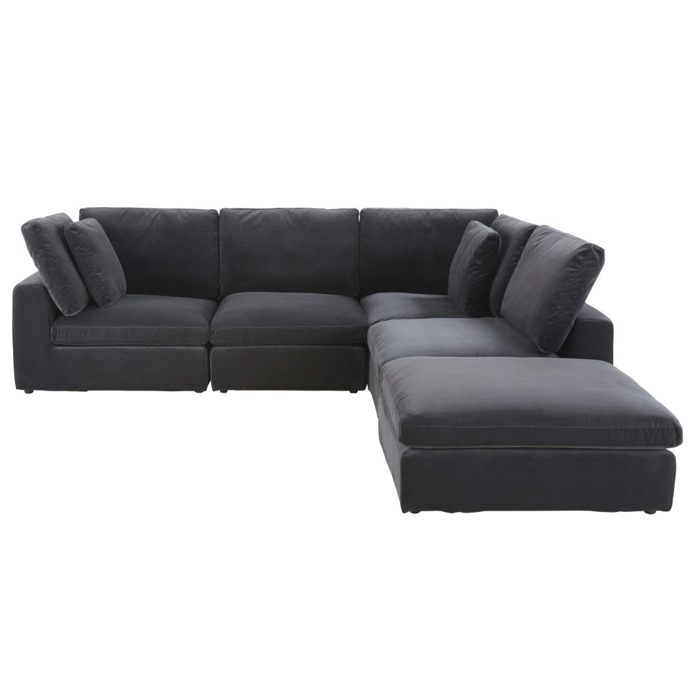 Dark Grey Velvet Armless Sofa Midnight | Maisons du Monde