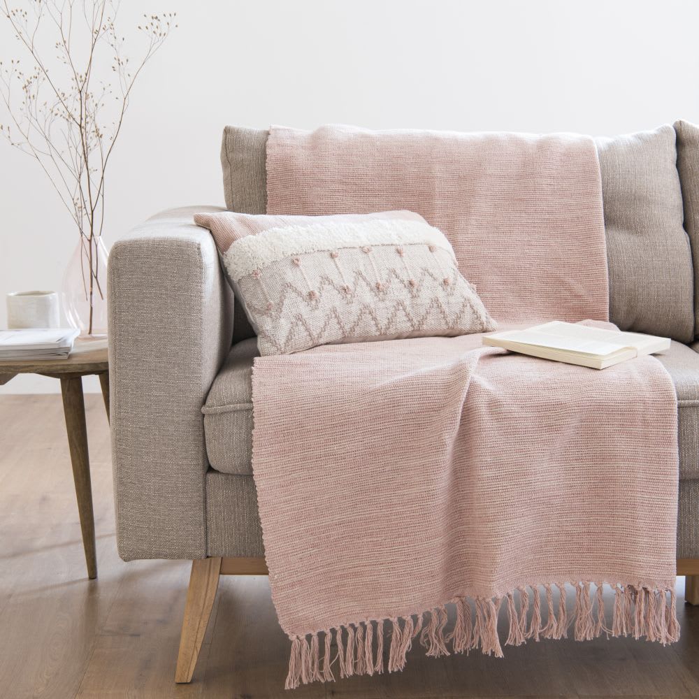 Decke aus Baumwolle mit Fransen, rosa 125x150 Mahdia ...