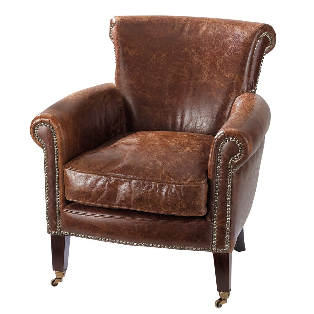 Distressed Brown Leather Armchair