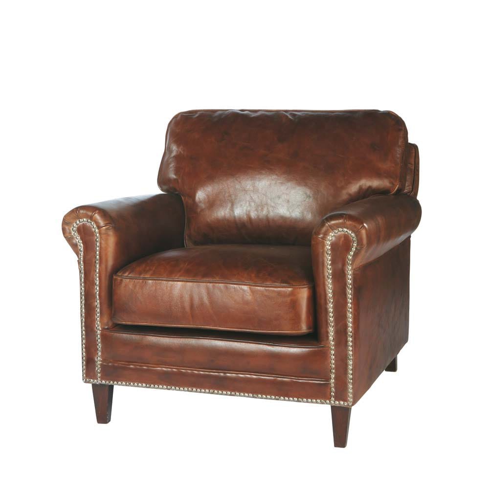 Distressed Leather Armchair In Brown