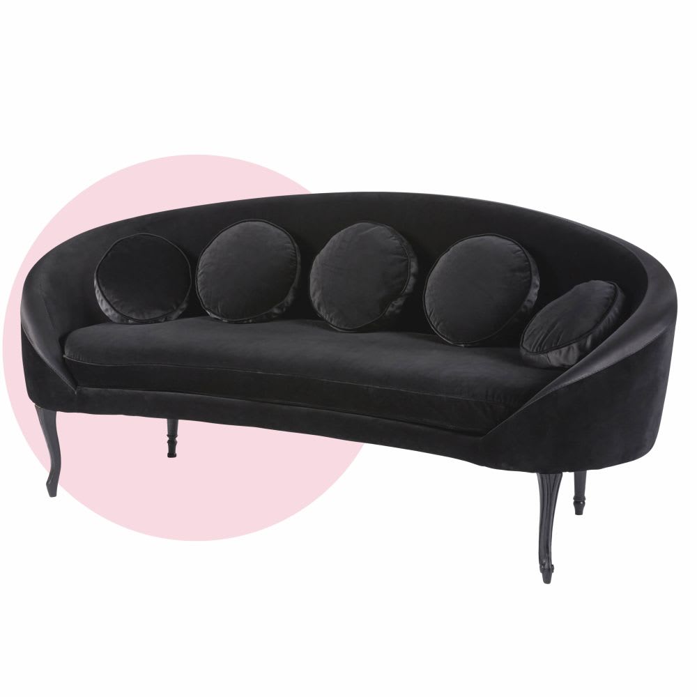 Divano 3 posti in velluto e satin nero Chantal Thomass | Maisons du Monde