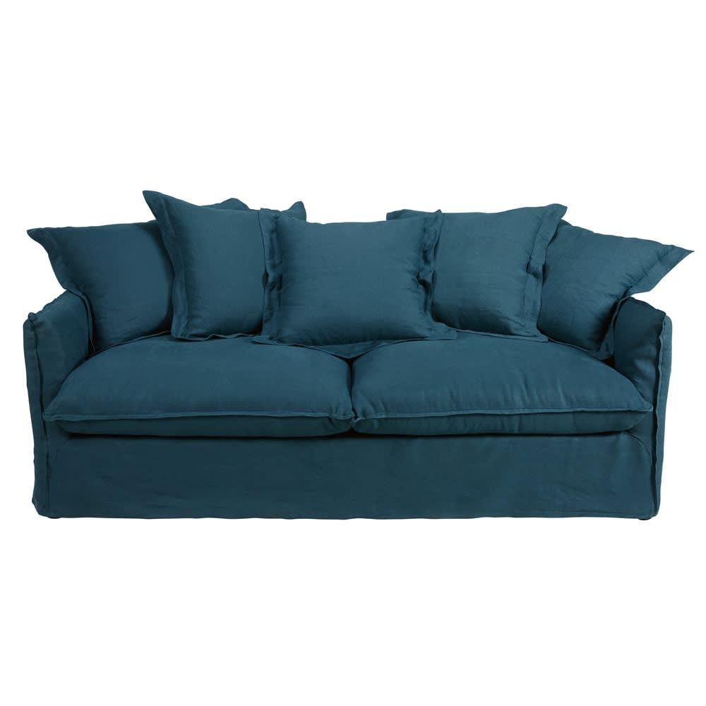Divano letto 3/4 posti blu petrolio in lino lavato Barcelone
