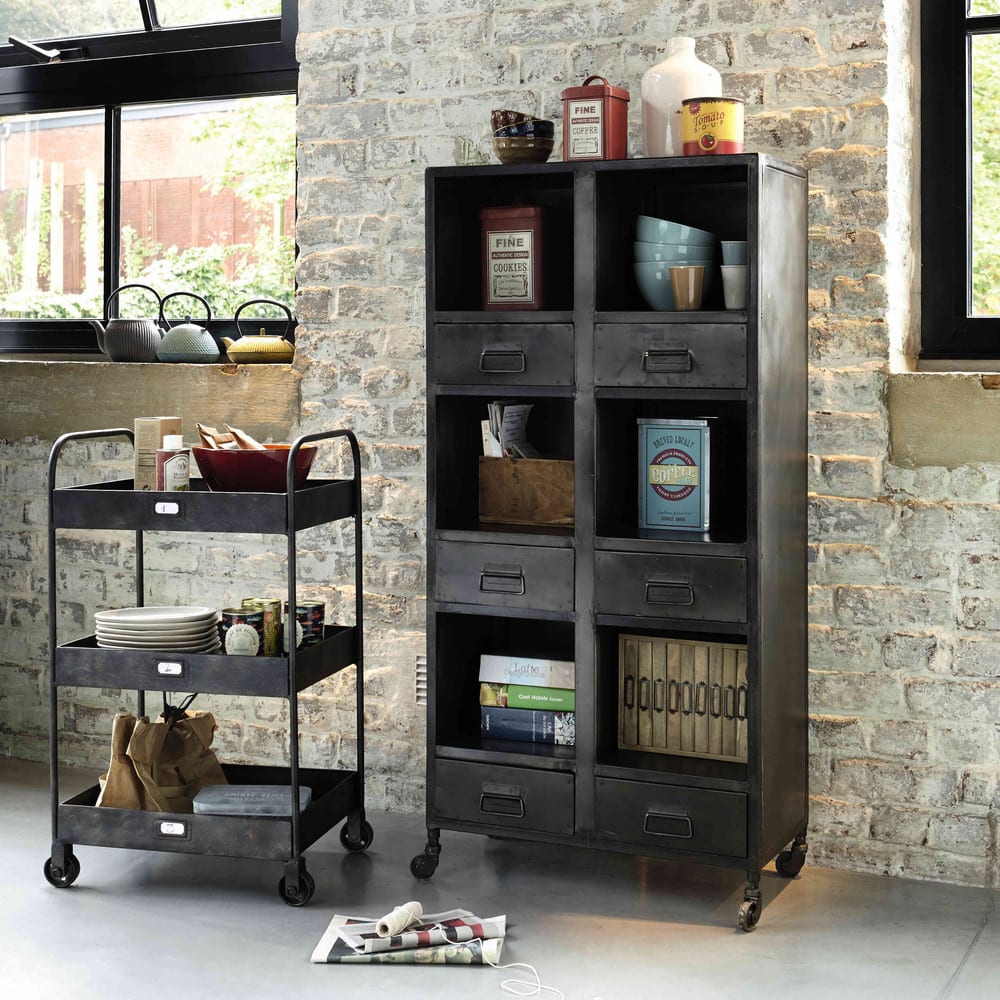 Estantería industrial con ruedas con 6 cajones de metal Clayton Maisons du Monde