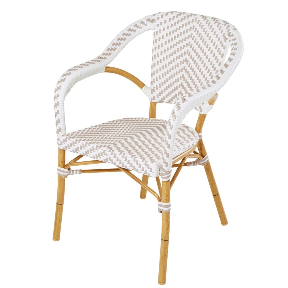 Fauteuil de jardin en résine tressée blanche/beige H83 Kafe Pro