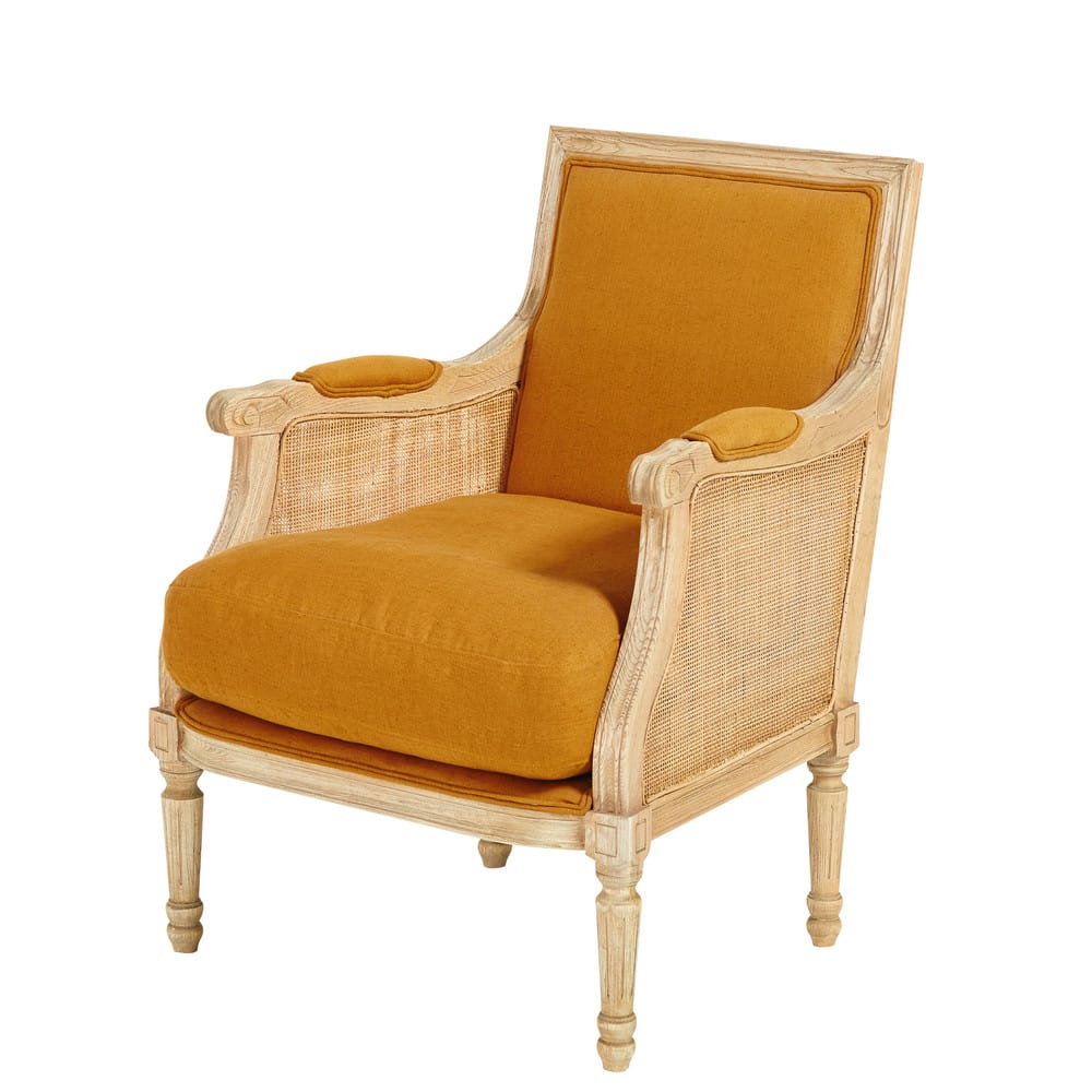 Fauteuil en lin lavé ocre Casanova | Maisons du Monde