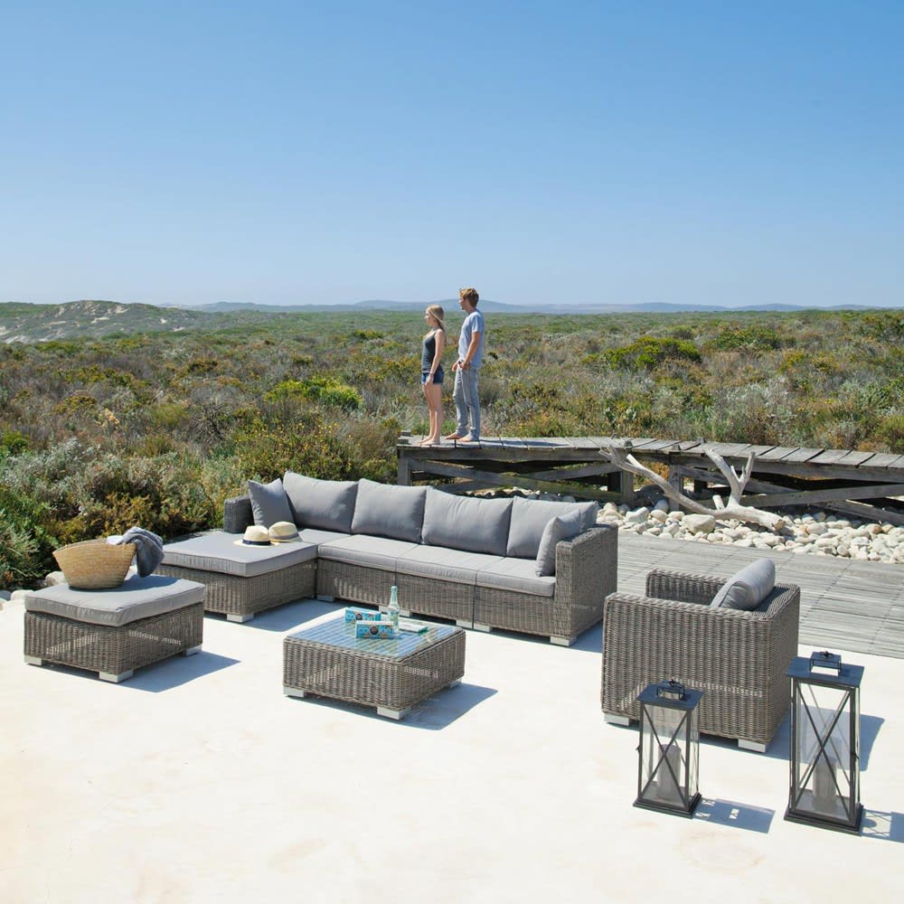 Garden pouffe in grey resin wicker Cape Town Maisons du Monde