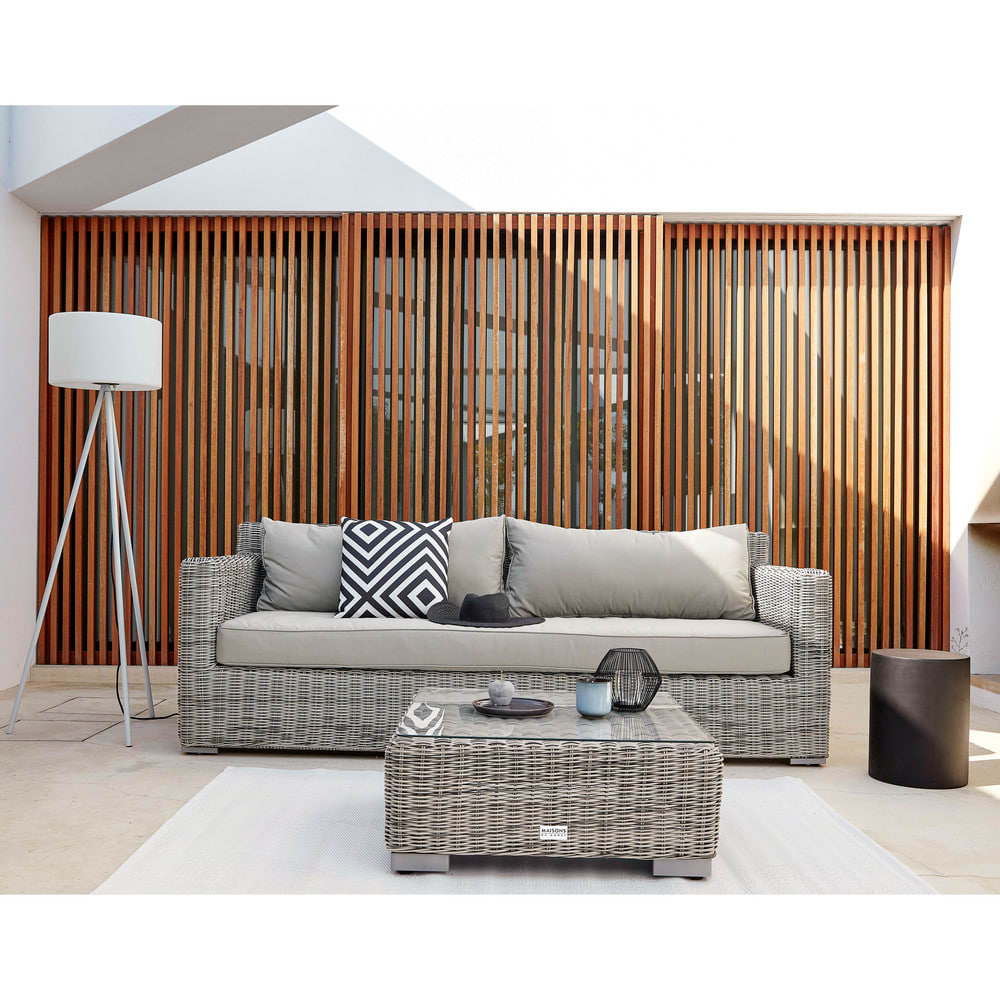 Gartensofa 3/4-Sitzer aus geflochtenem Kunstharz in Grau Cape Town