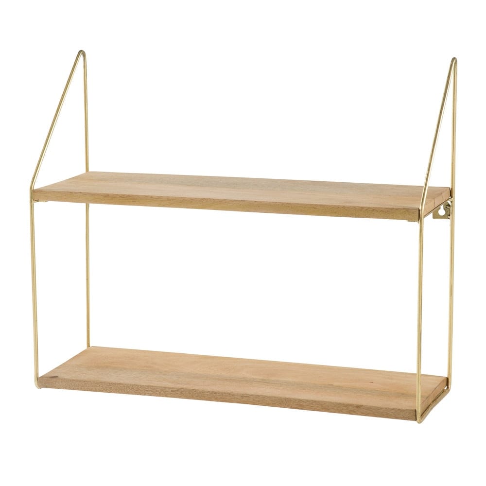 Gold Metal and Mango Wood WallMount Shelving Unit Pendjab Maisons du