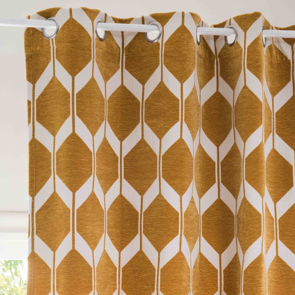 Graphic mustard yellow and white eyelet curtain 140x300 Aston Maisons du Monde