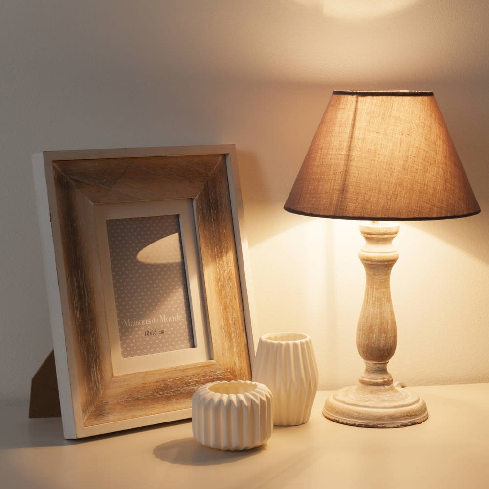 Graue Lampe aus Holz und Stoff, H38 Snow Maisons du Monde