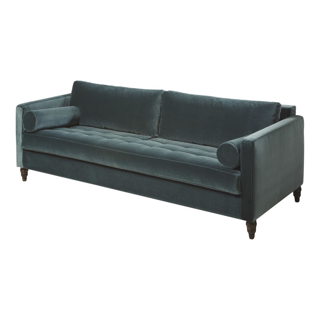 Green 3Seater Velvet Sofa Bed Malik Maisons du Monde