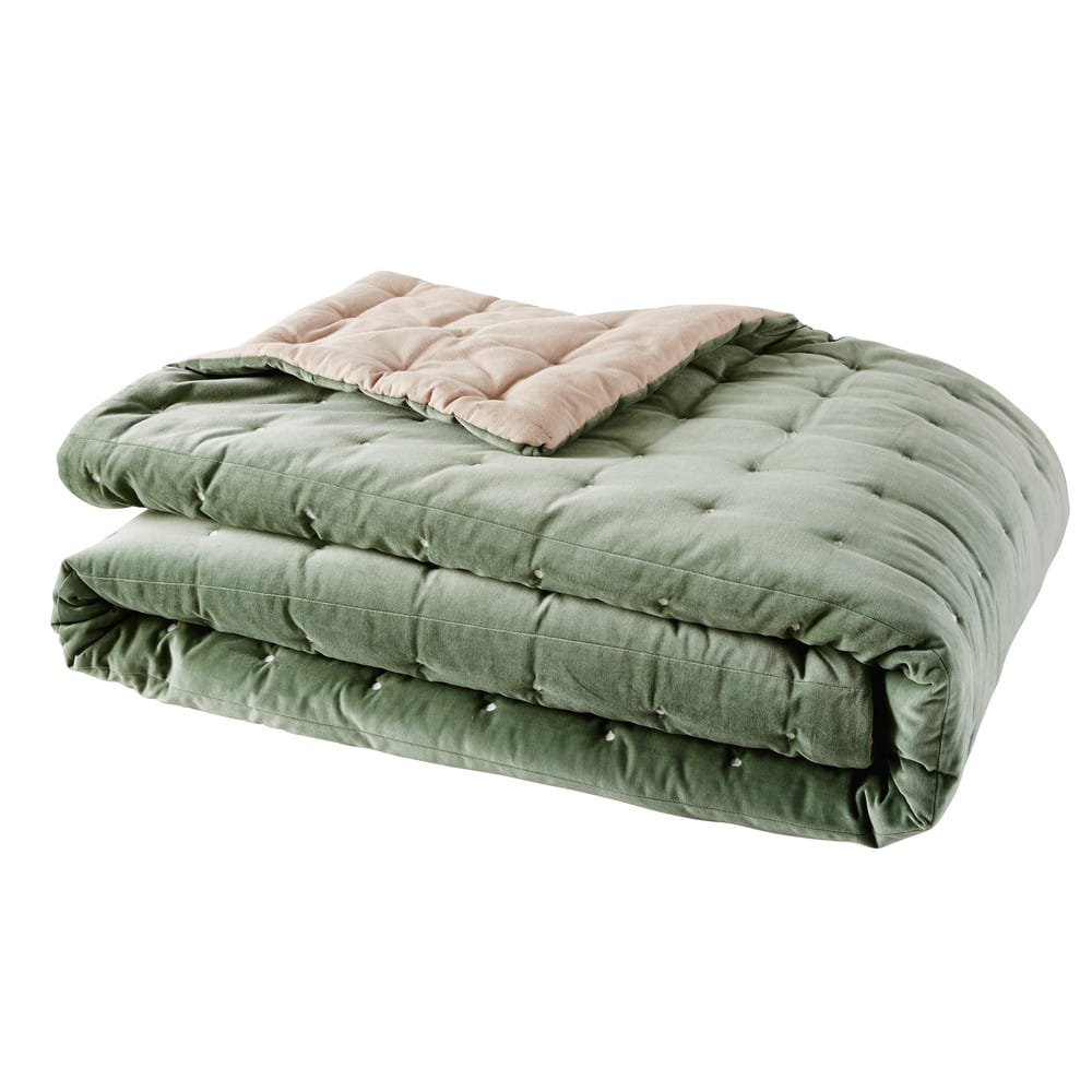 Green Velvet Quilted Bedspread 240x260 Maisons du Monde