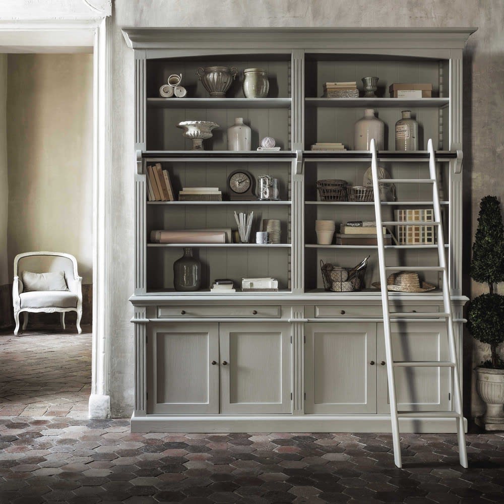 Grey Bookcase With Ladder Amandine Maisons Du Monde   Grey Bookcase With Ladder 1000 3 17 110758 9 